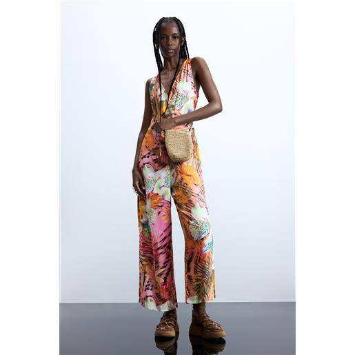Desigual, tuta incrociata tropicale, donna, viscosa, rosso, l