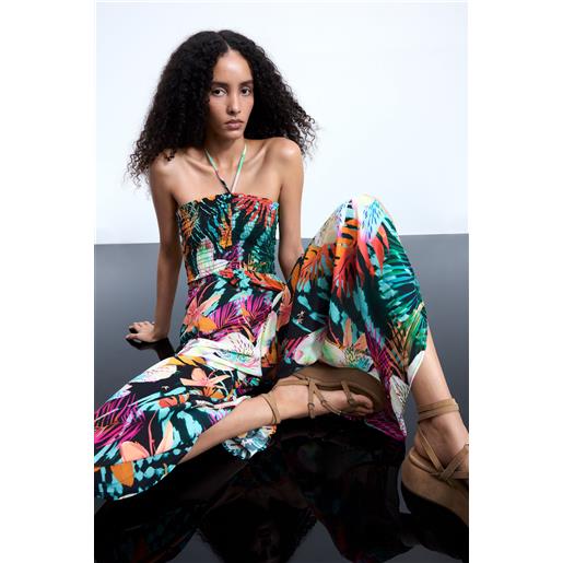 Desigual, tuta stampata tropicale, donna, viscosa, nero, l