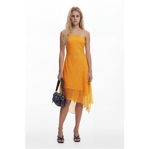 Desigual, abito midi asimmetrico a strati, poliestere, arancione, l