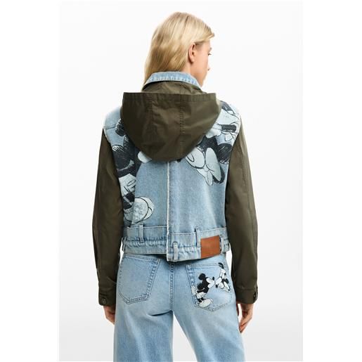 Desigual, parka bimateriale mickey mouse, donna, cotone, blu, l