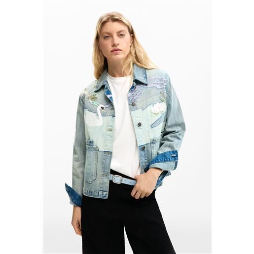 Desigual, giacca denim patch, donna, cotone, blu, l