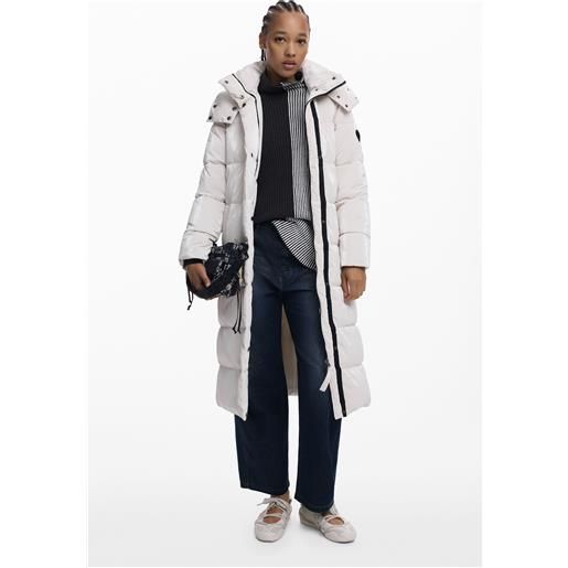 Desigual, cappotto imbottito lungo con cintura, bianco, l