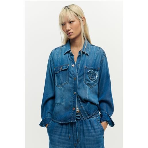 Desigual, giacca di jeans logo, donna, blu, l