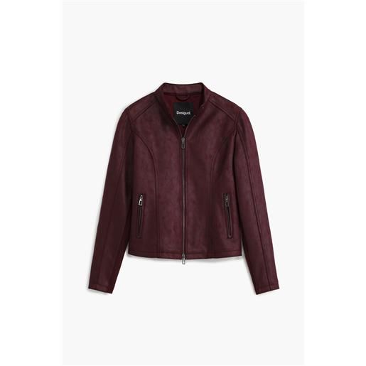 Desigual, giacca effetto pelle combinata, poliestere, rosso, l