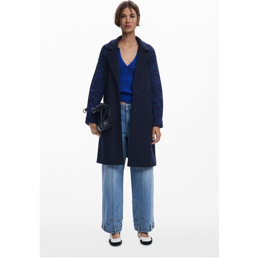 Desigual, cappotto combinato in lana, blu, l