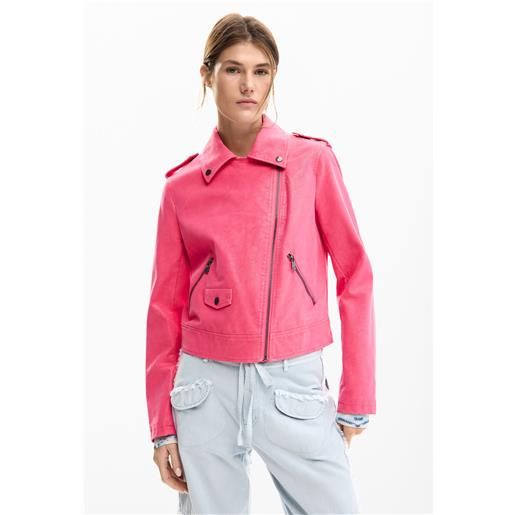 Desigual, giacca biker effetto pelle, poliuretano, rosso, l