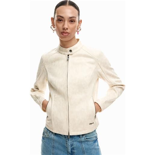 Desigual, giacca collo alla coreana, poliestere, bianco, l