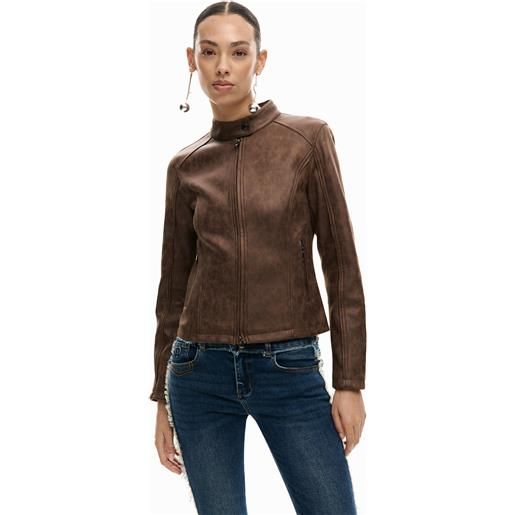 Desigual, giacca effetto pelle, poliestere, marrone, l