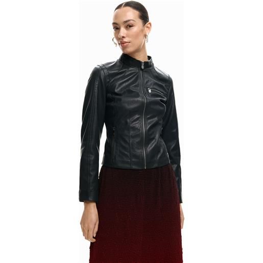 Desigual, giacca con collo alla coreana, donna, poliuretano, nero, l