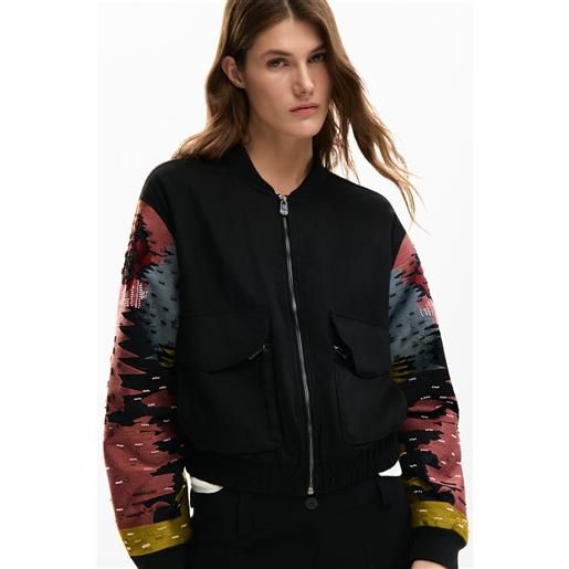 Desigual, giacca con maniche a patch, nero, l