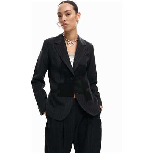 Desigual, blazer a righe patch, donna, poliestere, nero, m