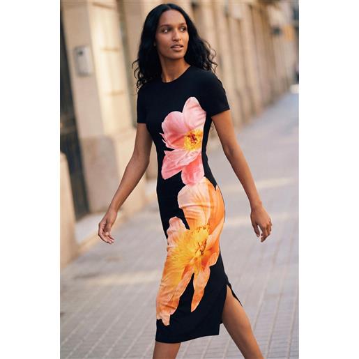 Desigual, vestito lungo a fiori, donna, viscosa, nero, l