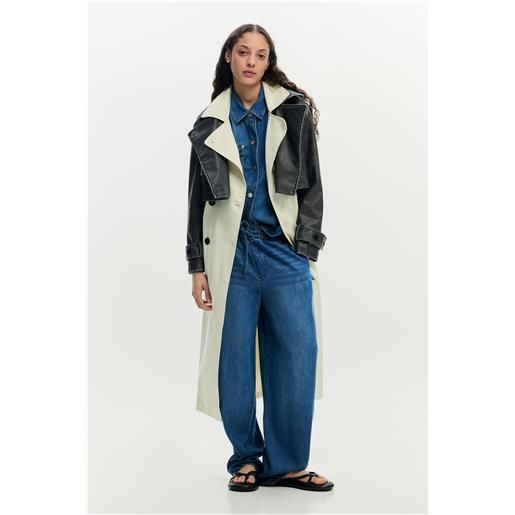 Desigual, trench smontabile combinato, donna, poliuretano, bianco, l