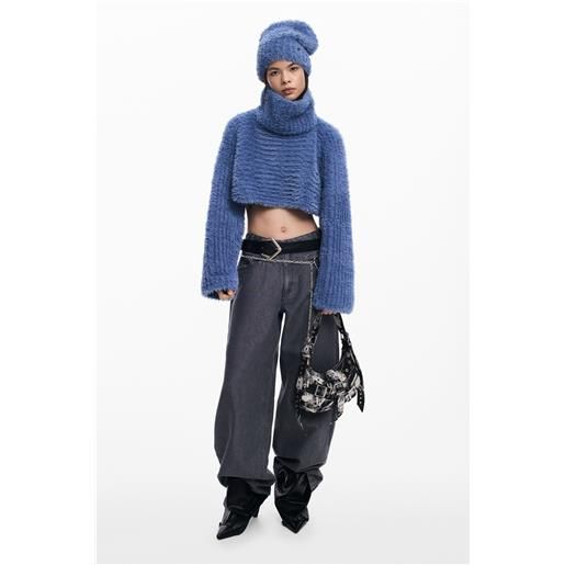 Desigual, pack maglia crop e cappello, donna, poliestere, blu, u
