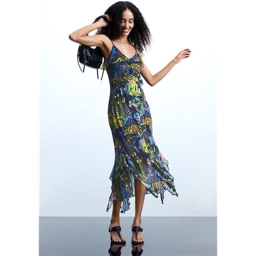 Desigual, abito disegnato da mr. Christian lacroix, poliestere, nero, l