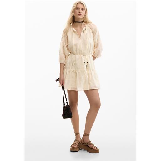 Desigual, abito ricamato con fiocco, donna, bianco, l