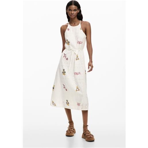 Desigual, abito halter ricamato, donna, cotone, bianco, l