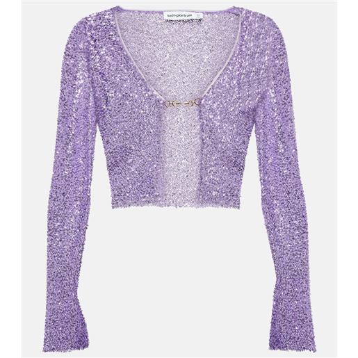 Self-Portrait cardigan cropped con paillettes