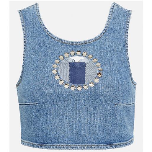7 For All Mankind top cropped di jeans con cristalli