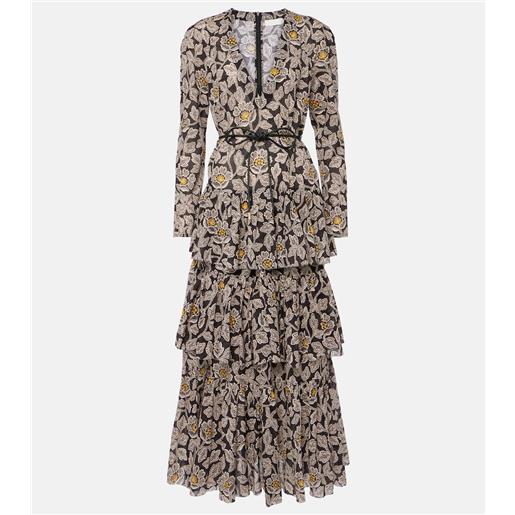 Zimmermann abito midi ottie in cotone con stampa