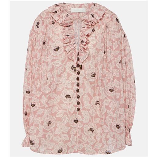 Zimmermann top ottie in cotone con stampa e volant