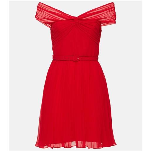 Self-Portrait miniabito in chiffon con scollo bardot