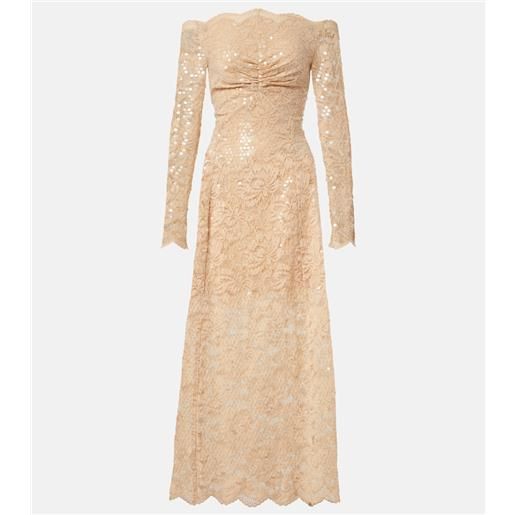 Rabanne abito lungo in pizzo con scollo bardot