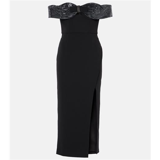 Self-Portrait abito midi con scollo bardot