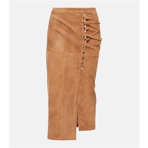 Rabanne gonna midi in suede con ruches