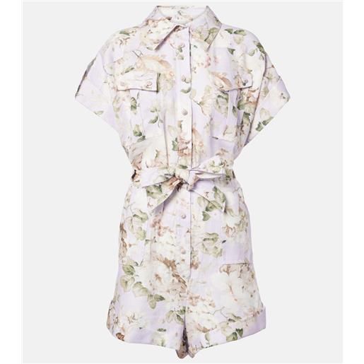 Zimmermann jumpsuit corta acacia in lino con stampa
