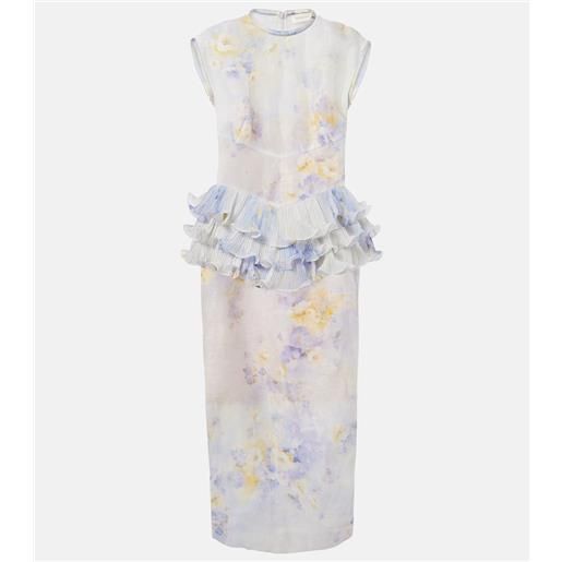 Zimmermann abito midi crush in seta e lino