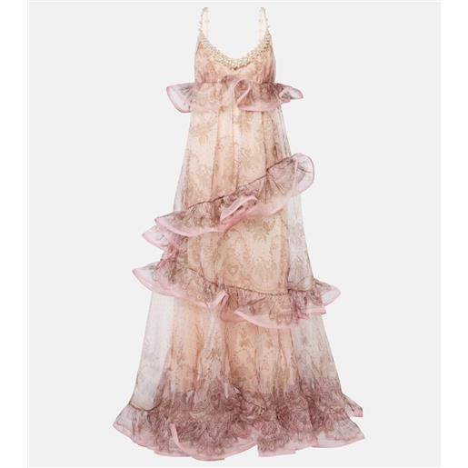 Zimmermann abito lungo crush in organza di seta