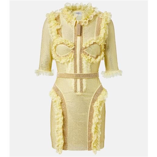 Self-Portrait x christopher kane - abito corto in mesh con cristalli e pizzo