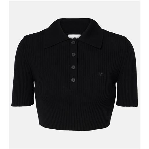 Courreges courrèges polo cropped in maglia a coste