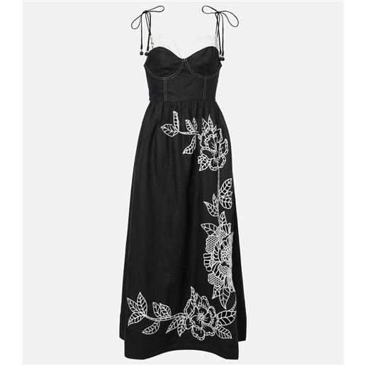 Farm Rio abito midi in lino con pizzo