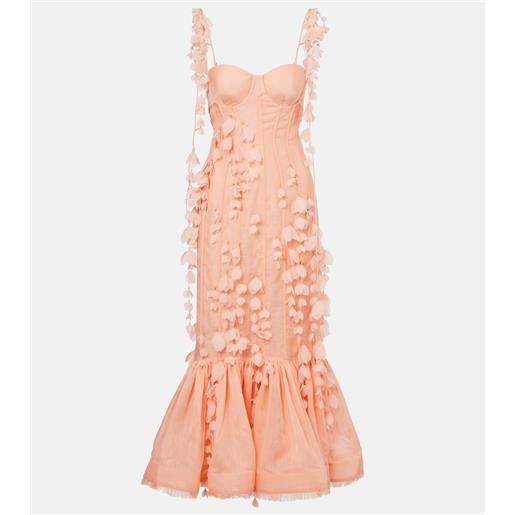 Zimmermann abito midi dawning in lino e seta