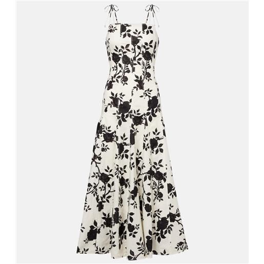 Self-Portrait abito midi in lino e cotone floreale