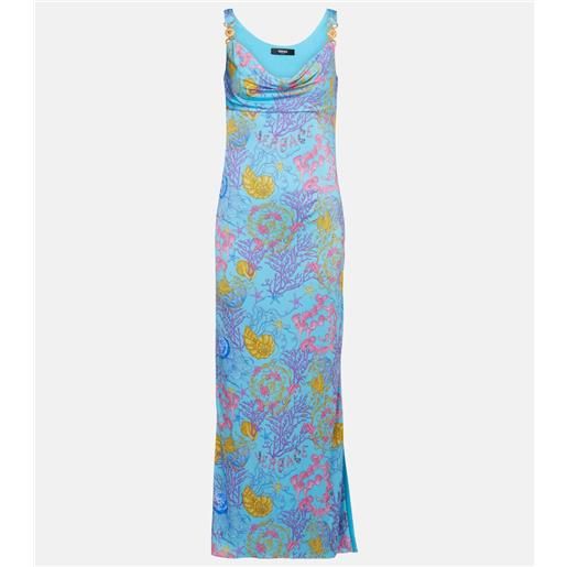 Versace abito lungo underwater barocco in jersey drappeggiato