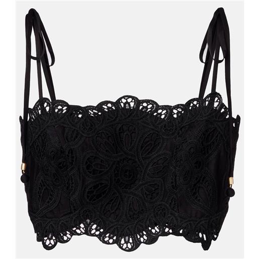 Zimmermann top rhiannon in cotone con ricamo