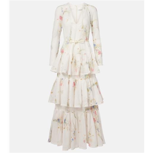 Zimmermann abito lungo lucky in cotone con stampa floreale