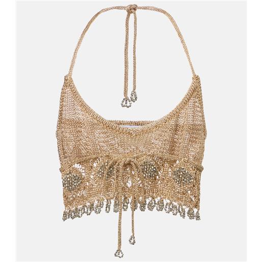 Rabanne top cropped in crochet con lamã©