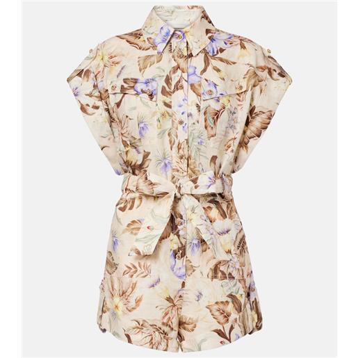 Zimmermann jumpsuit corta in lino con stampa floreale