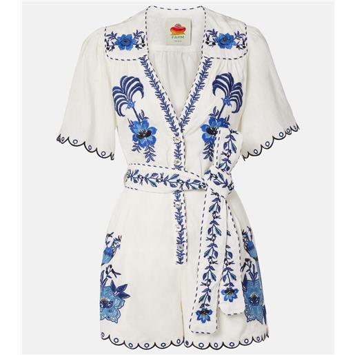 Farm Rio jumpsuit corta lino con ricamo
