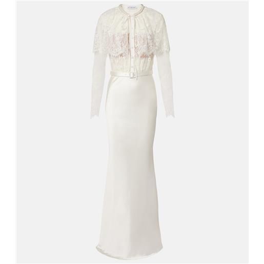 Self-Portrait abito lungo in raso e pizzo