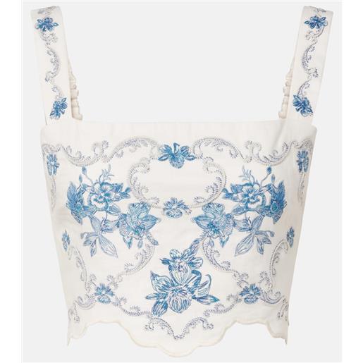 Agua by Agua Bendita top cropped luciana gloriosa in lino con ricamo