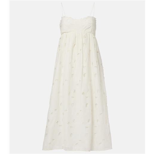 Ulla Johnson abito midi marina in organza di cotone con stampa floreale