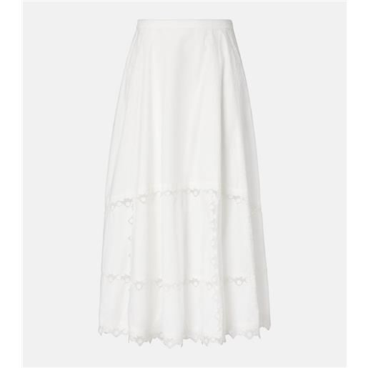 Ulla Johnson gonna midi lucia in cotone con ricamo