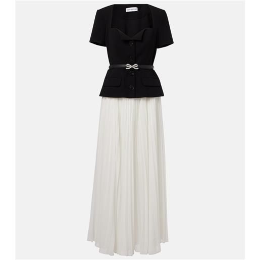 Self-Portrait abito lungo in chiffon plissã© con cintura