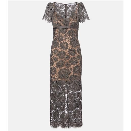 Self-Portrait abito midi in pizzo con stampa floreale