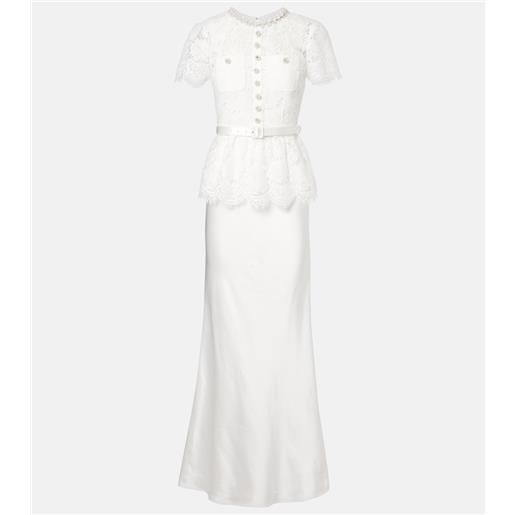 Self-Portrait abito da sposa in raso di pizzo con decorazioni